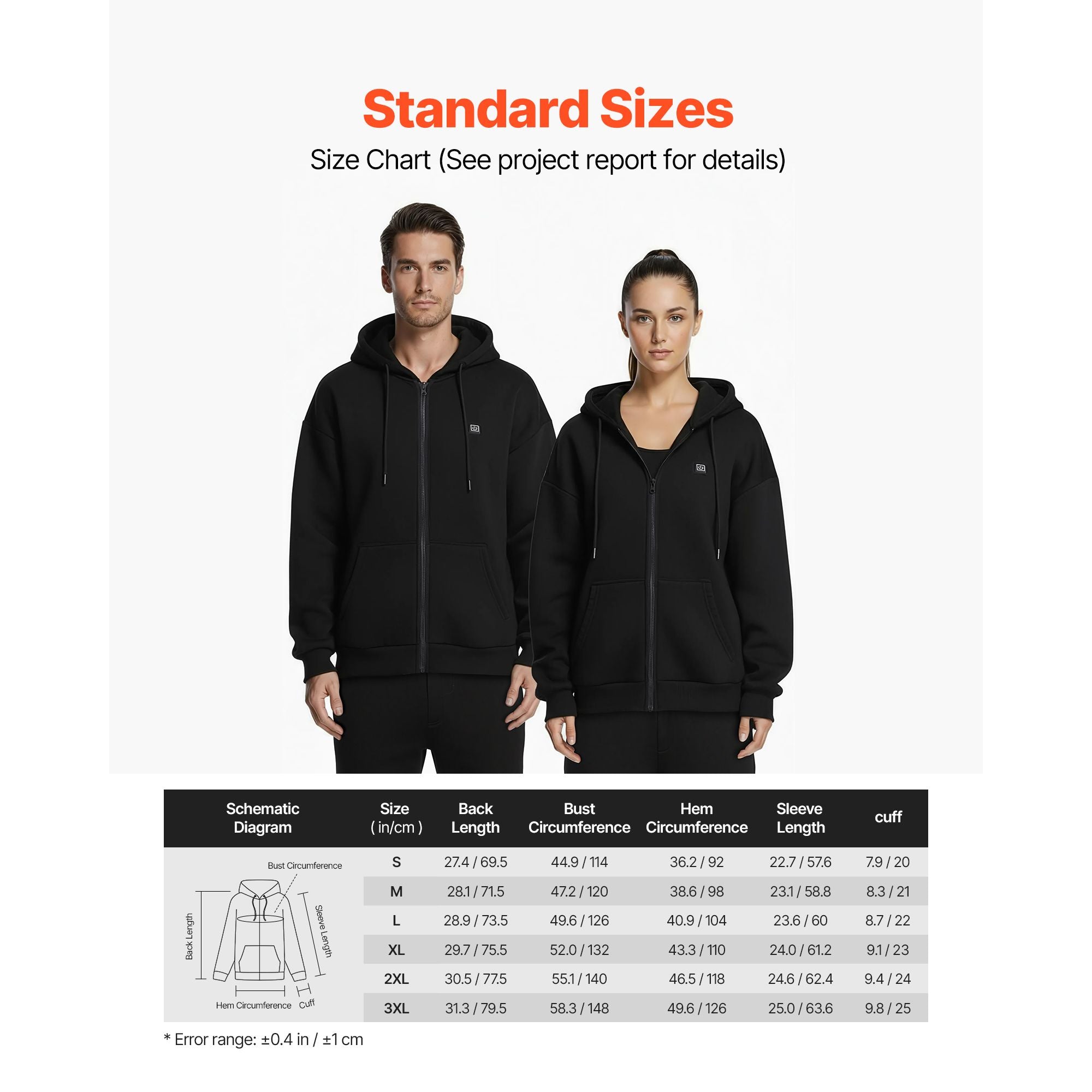 Heated Jacket Hoodie for Men Women, Heated Sweatshirt Unisex Full-Zip with 7.4V 16000mAh Power Bank Pack, 5 Heating Zones, 3 Temp Levels, 4-8H Warmth, for Winter Outdoor Camping, Black, XL Size
