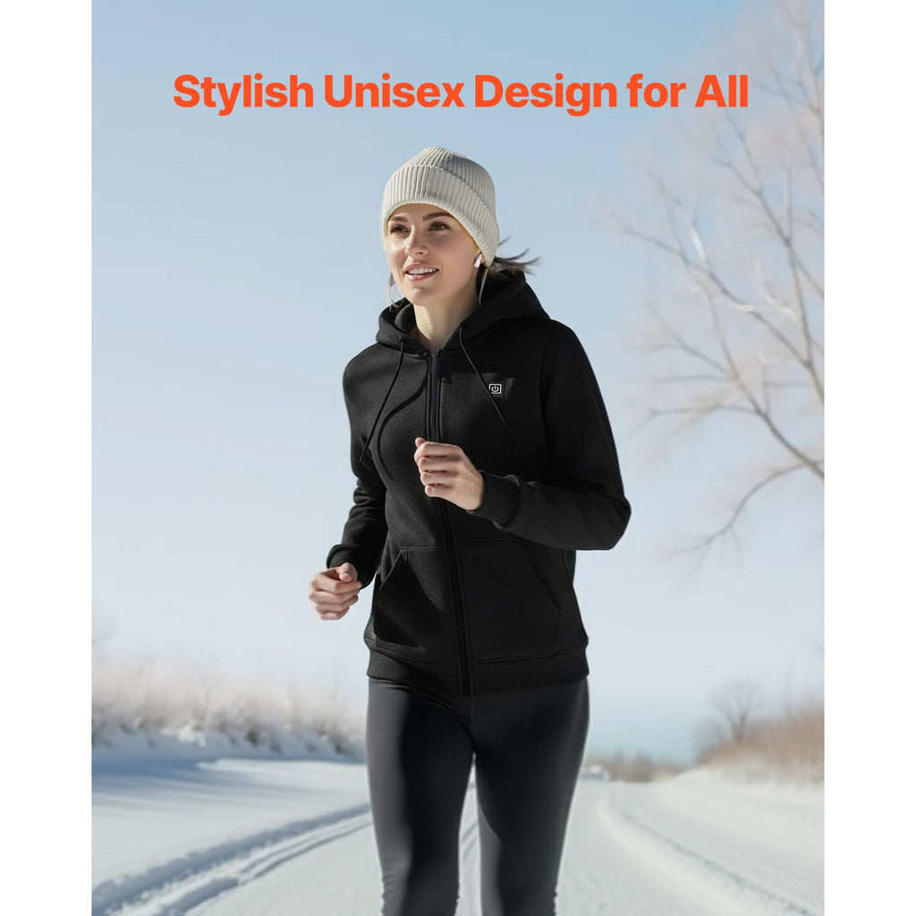 Heated Jacket Hoodie for Men Women, Heated Sweatshirt Unisex Full-Zip with 7.4V 16000mAh Power Bank Pack, 5 Heating Zones, 3 Temp Levels, 4-8H Warmth, for Winter Outdoor Camping, Black, XL Size