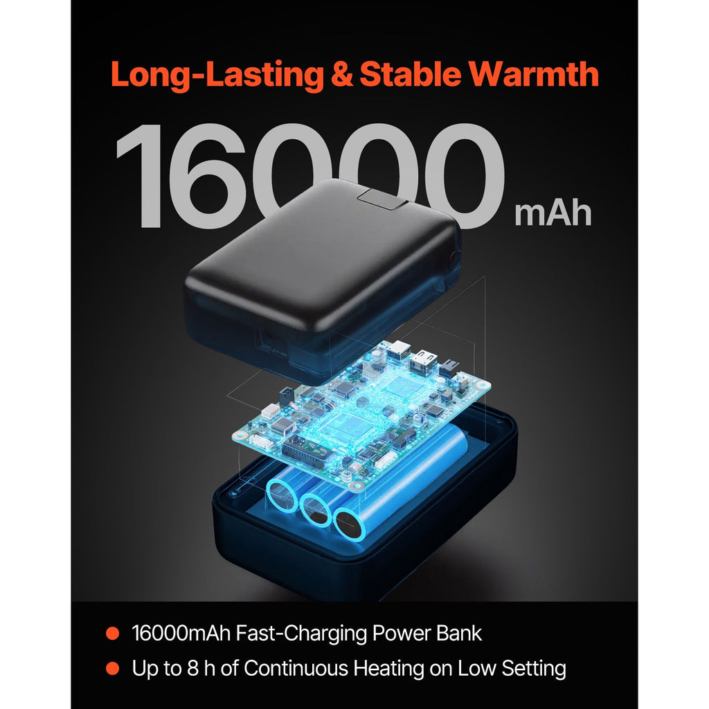 Heated Jacket Hoodie for Men Women, Heated Sweatshirt Unisex Full-Zip with 7.4V 16000mAh Power Bank Pack, 5 Heating Zones, 3 Temp Levels, 4-8H Warmth, for Winter Outdoor Camping, Black, XL Size