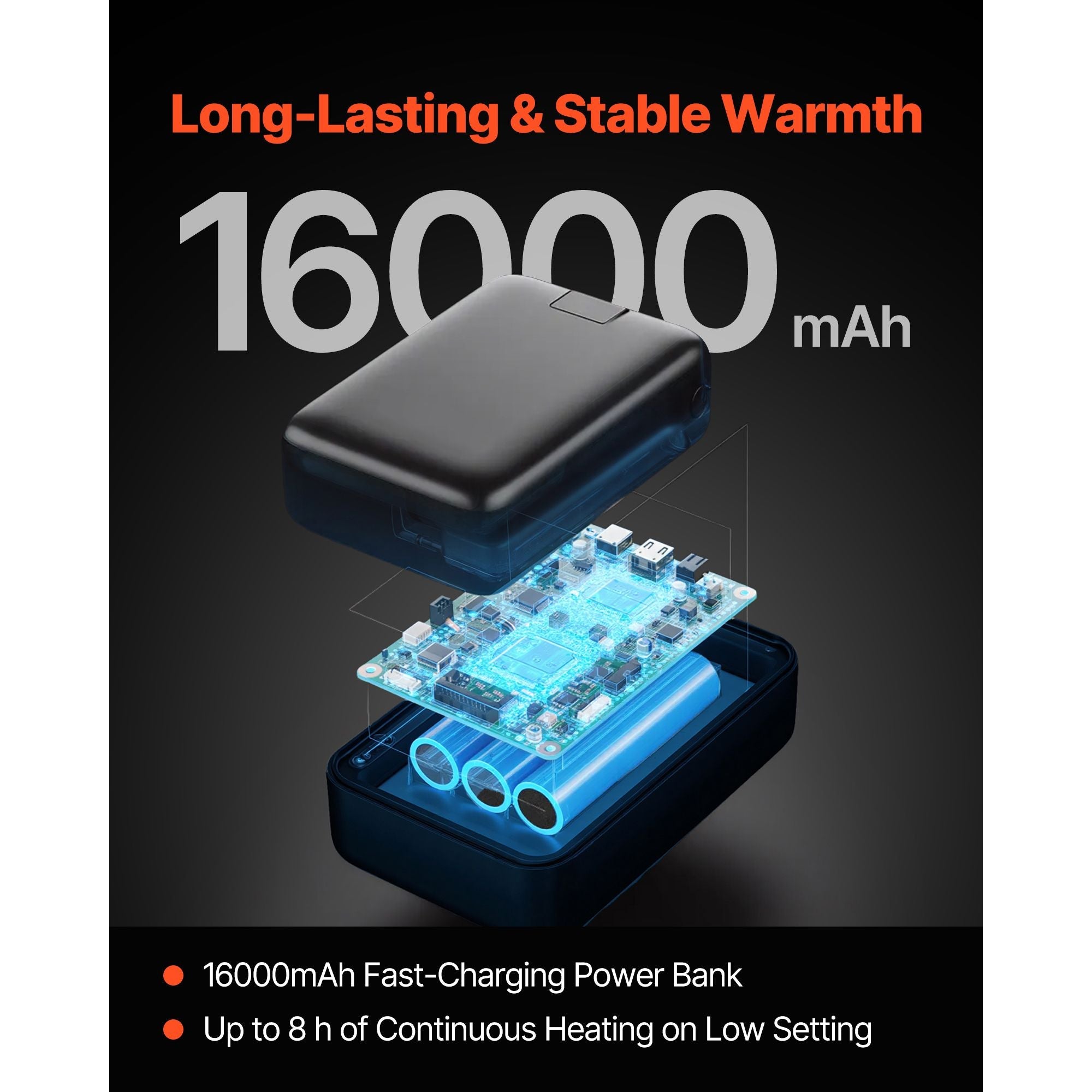 Heated Jacket Hoodie for Men Women, Heated Sweatshirt Unisex Full-Zip with 7.4V 16000mAh Power Bank Pack, 5 Heating Zones, 3 Temp Levels, 4-8H Warmth, for Winter Outdoor Camping, Black, XL Size
